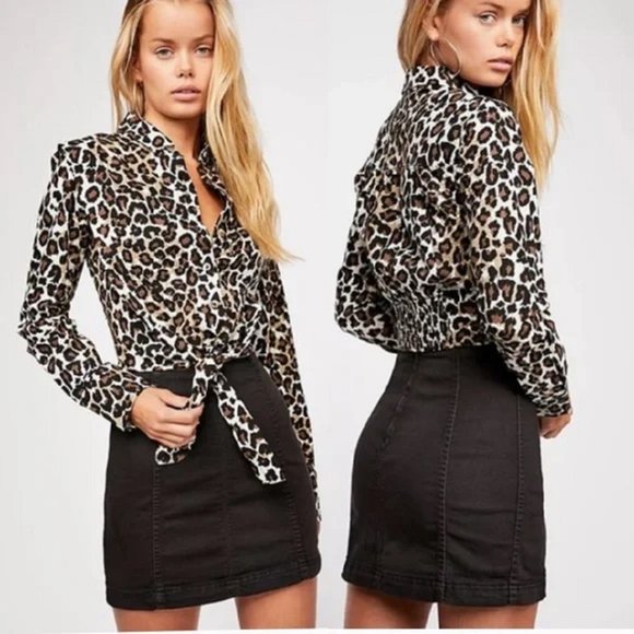 Free People Dresses & Skirts - Free People We the Free Denim Modern Femme Mini Skirt Black Stretch Jean 6